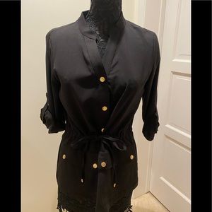 Designer black lightweight jacket with gold buttons